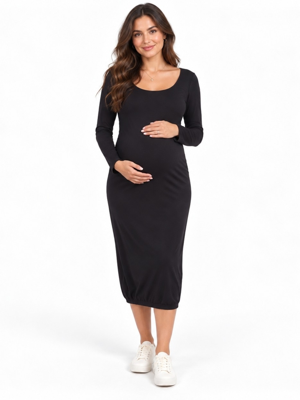 Hatch Black Long-Sleeve Bodycon Maternity Midi Dress